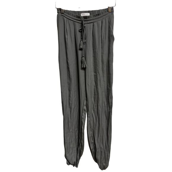 Mustard Seed Pants - Mustard Seed Gray Satin Jogger Pants Womens Slit Small Boho Lounge Tassel EUC